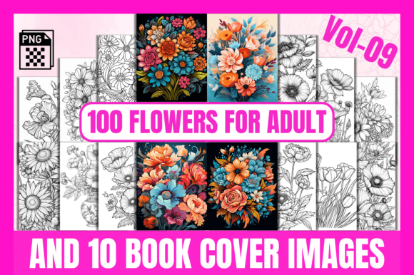 100 Flowers Adult Coloring Pages Vol-09